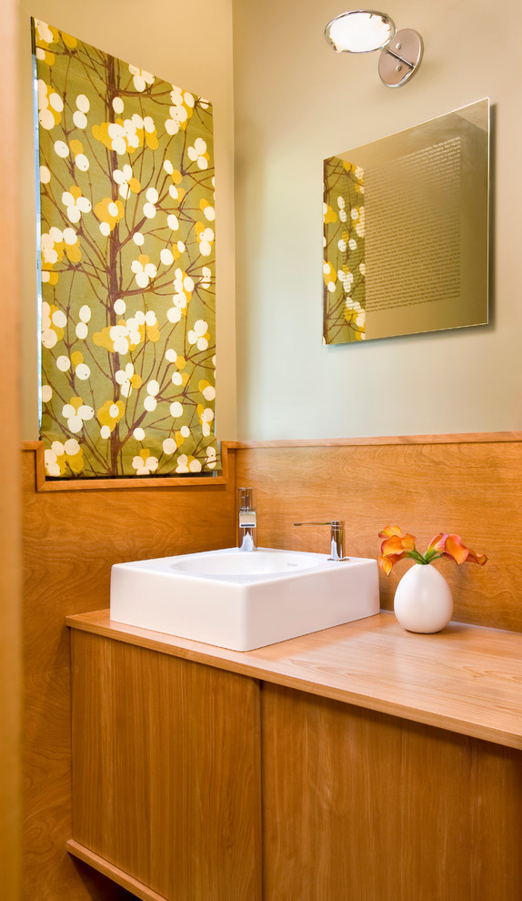 This is an example of a contemporary powder room in Boston.