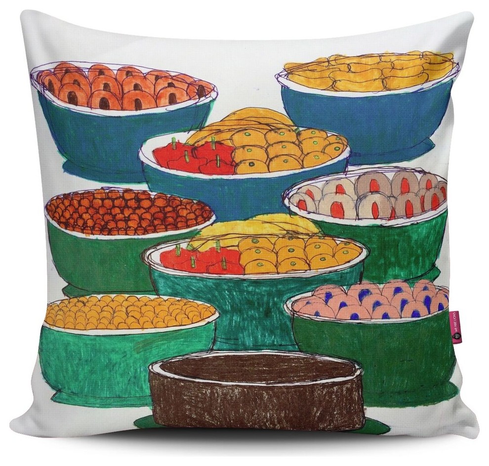 16"x16" Double Sided Pillow, "Green Bowls" by Kenya Hanley