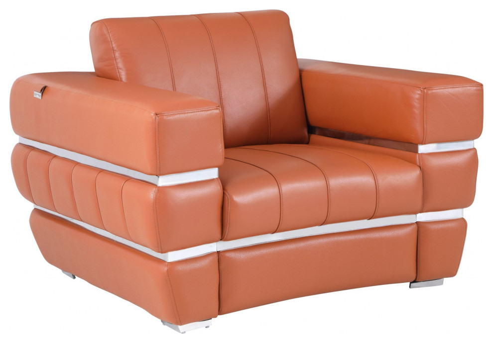 Terra Cotta Stripe Top Grade Italian Leather Chair Contemporary