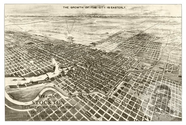 16x24 Bird's Eye View 1895 Stockton California Vintage Style City Map
