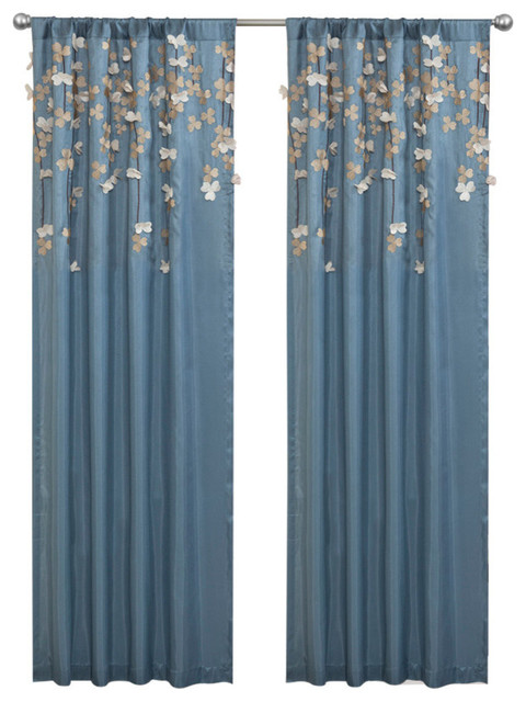Flower Drops Window Panel Single Blue 42x84 Contemporary