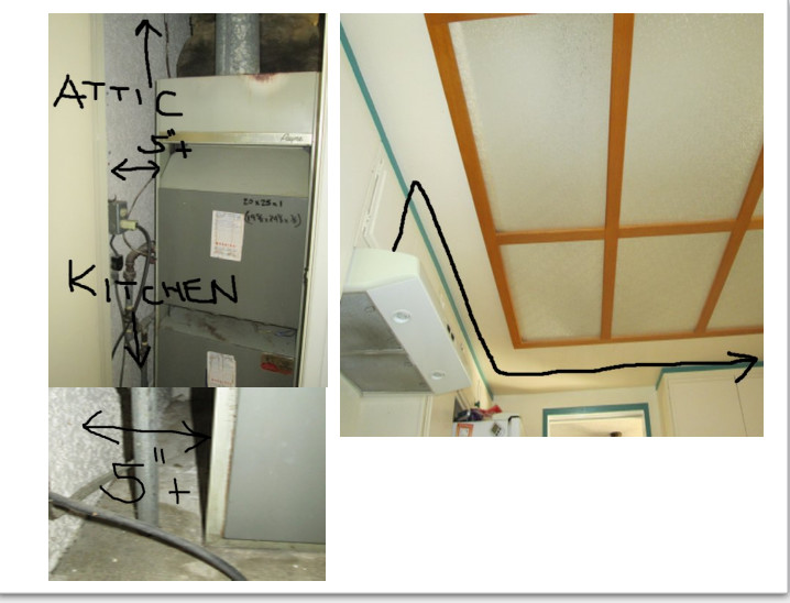 Kitchen range hood exhaust duct through second floor to attic?