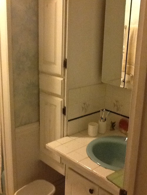 Very Small Bathroom In 100 Yr Old House White Cabinets And A Granite Or Marble Counter What For Floors I Want It To Look Clean Contemporary Yet Fits With The Age Of House