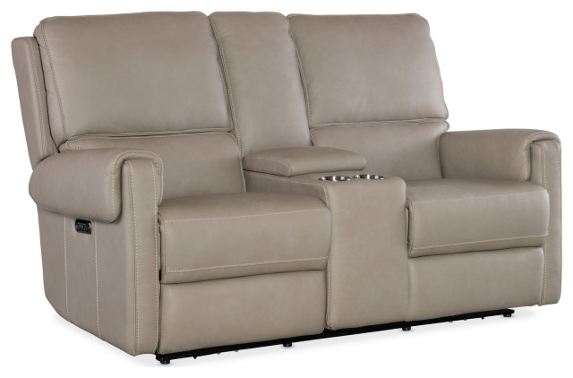 Hooker Furniture SS718-PHZC2 Somers 70"W Leather Loveseat - Somers Dark Taupe