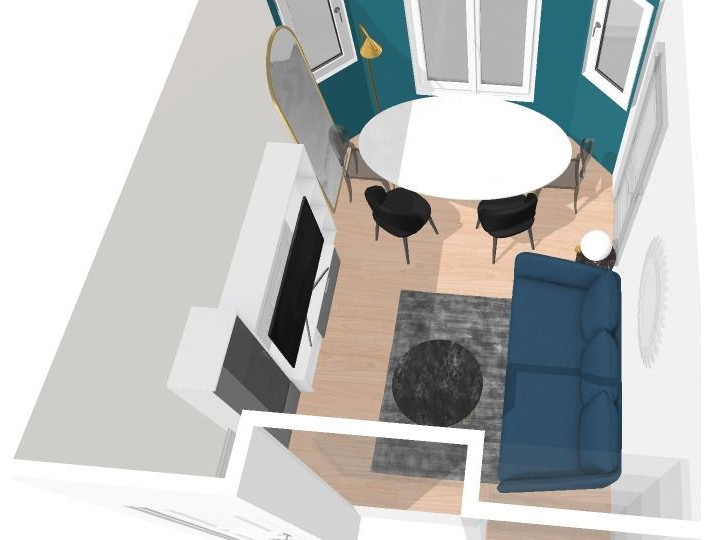 Plan 3D salon avec mobilier