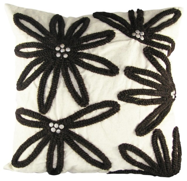 Design Accents Embroidered Flower Pillow - 20L x 20W in. - DA11-1-20X20-CINNABAR
