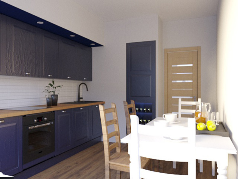 Визуализация кухни цвета глубокого синего моря в Кудрово