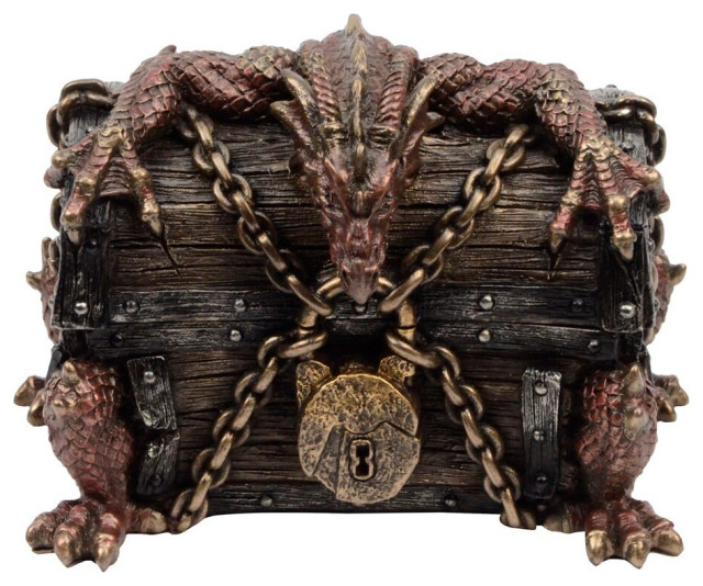 Dragon Breaking Out Of Chained Chest Trinket Box Contemporary