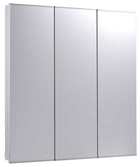 Tri-View Medicine Cabinet, 24"x30", Stainless Steel Trim, Partially Recessed