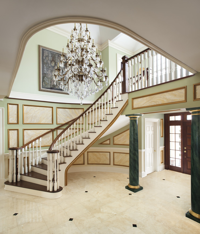 Traditional wood curved staircase in New York.