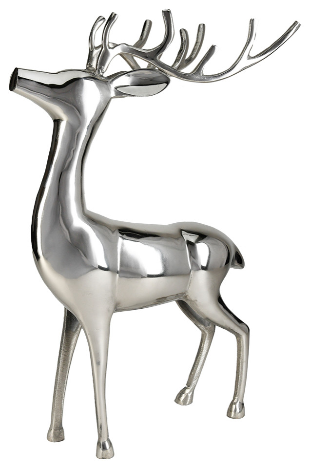 Serene Spaces Living Reindeer Statue, Holiday Decor, Silver - Large