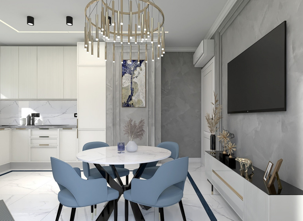 Гостиная в серо-голубых тонах