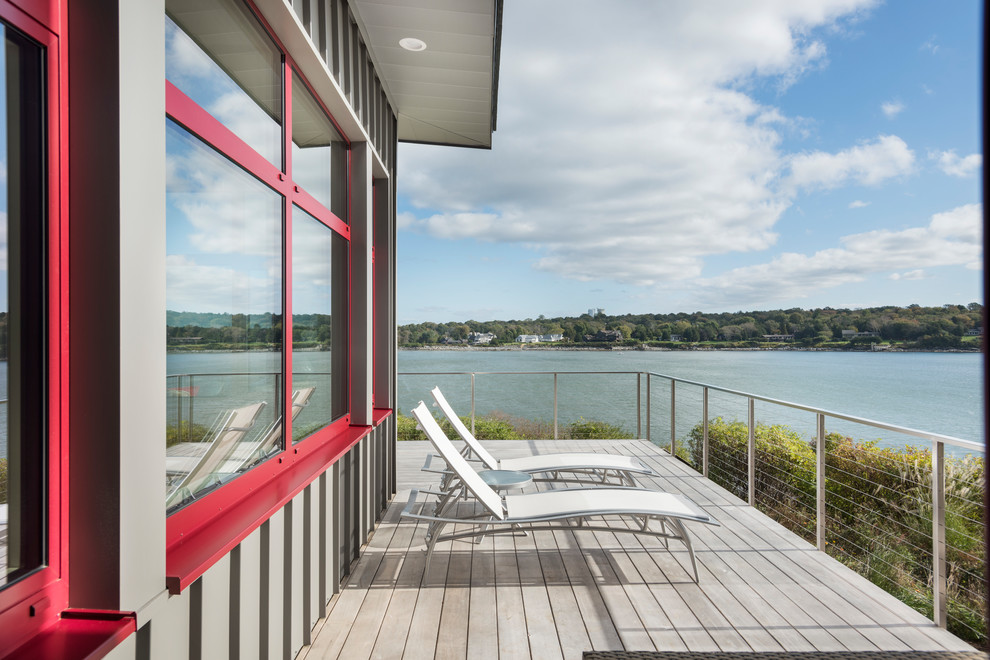 Deck - mid-sized transitional backyard deck idea in Providence with no cover