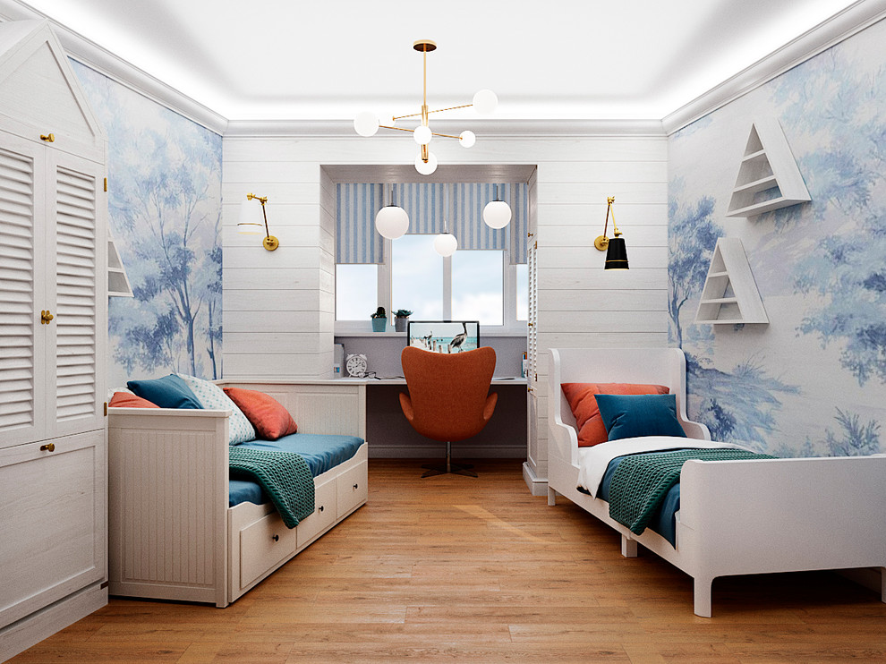 Проект интерьера детской комнаты для мальчика и девочки.