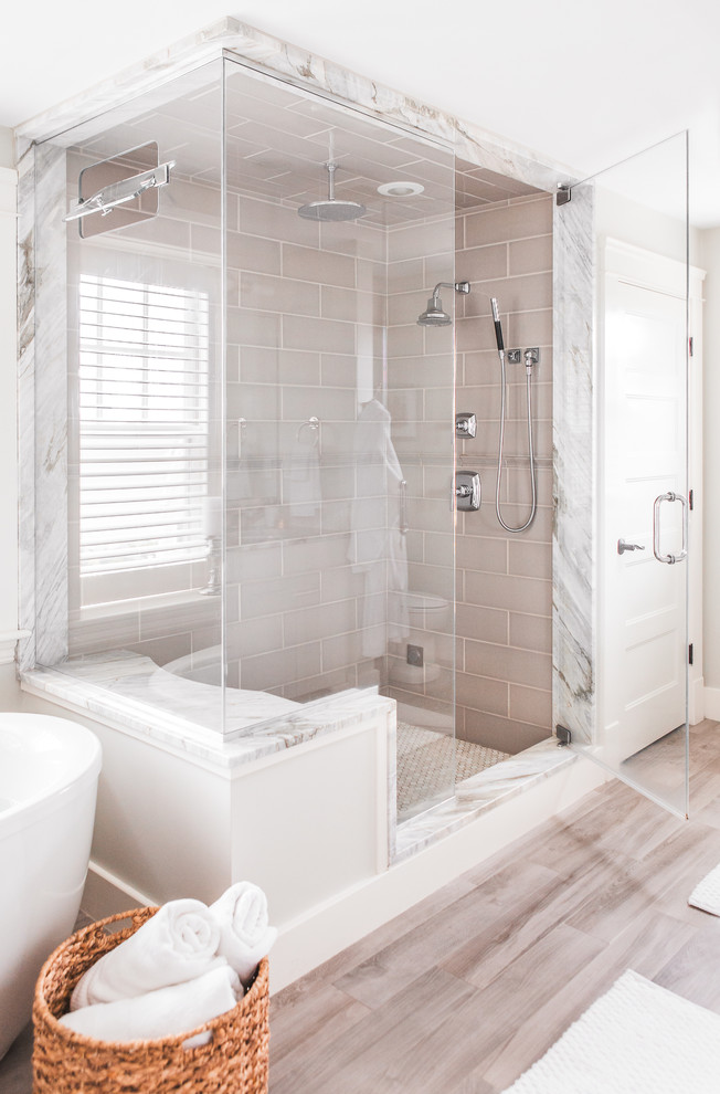 Example of a transitional bathroom design in Boston