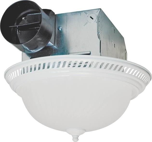 Decorative Round Quiet Exhaust Bath Fan With Light, 70-CFM, White Finish