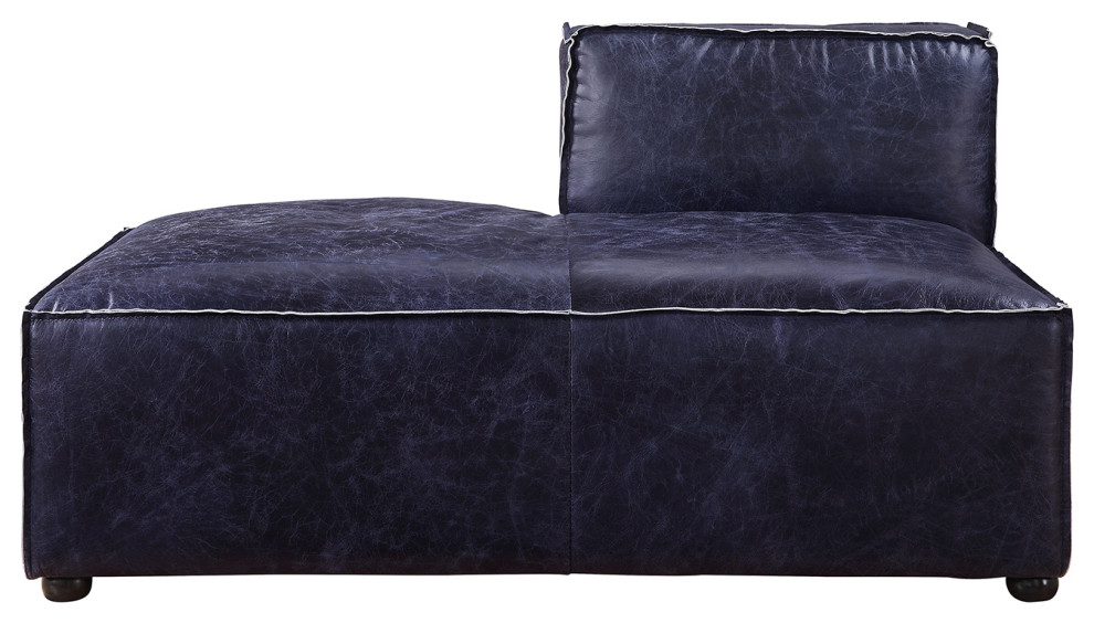 Top Grain Leather Chaise, Vintage Blue Contemporary Indoor Chaise