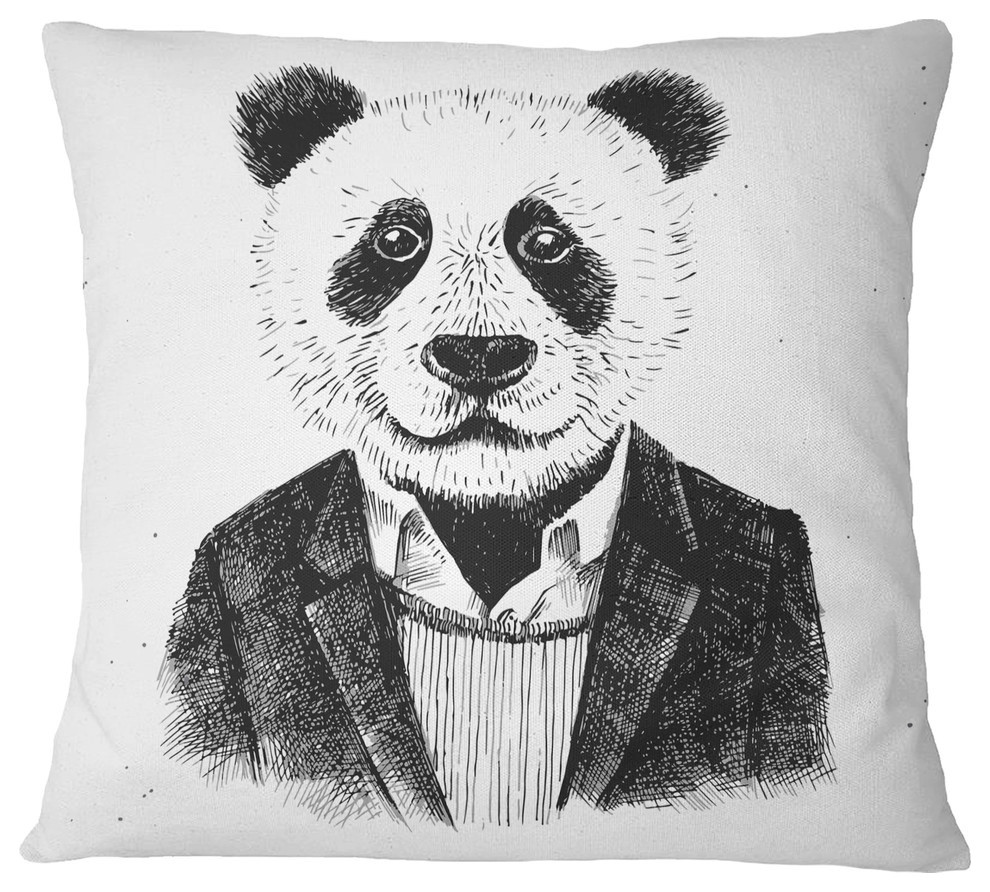 Funny Hipster Panda Black White Animal Throw Pillow, 16"x16"
