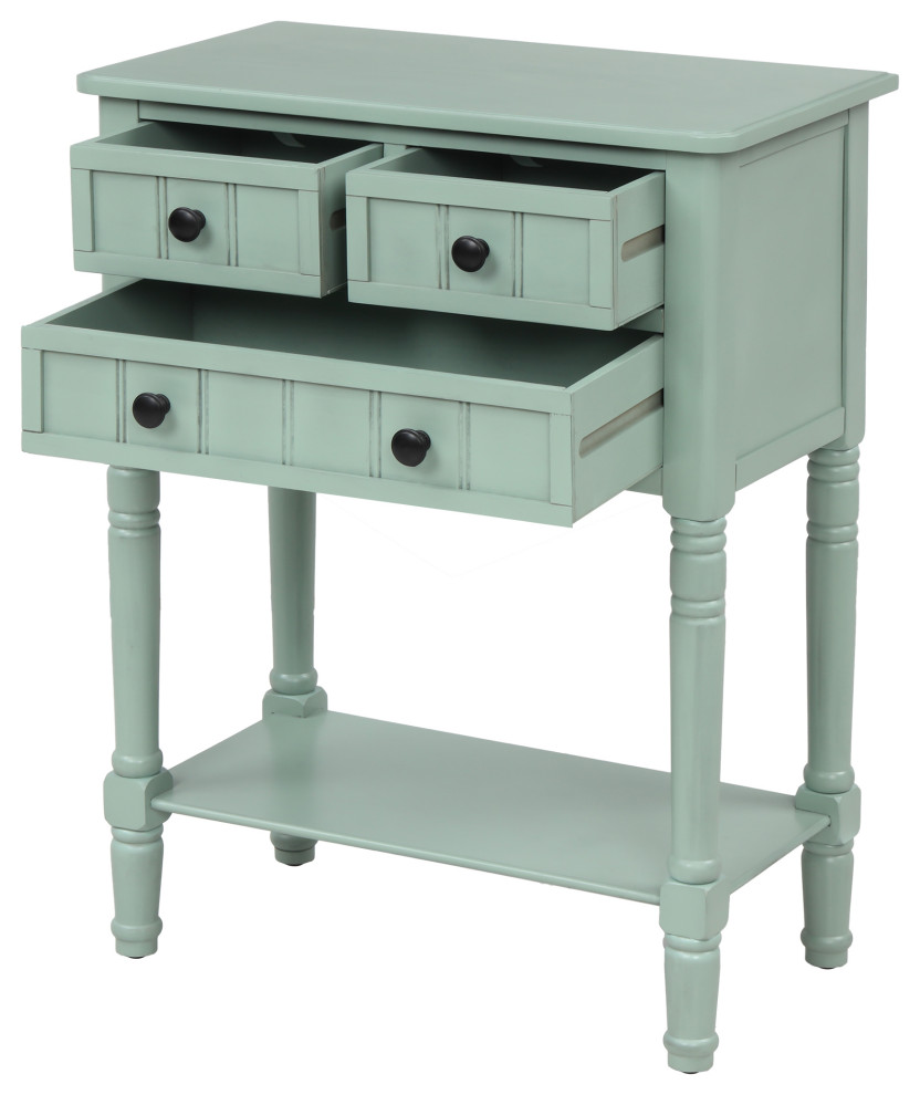 Narrow Console Table with Three Storage Drawers, Antique Blue