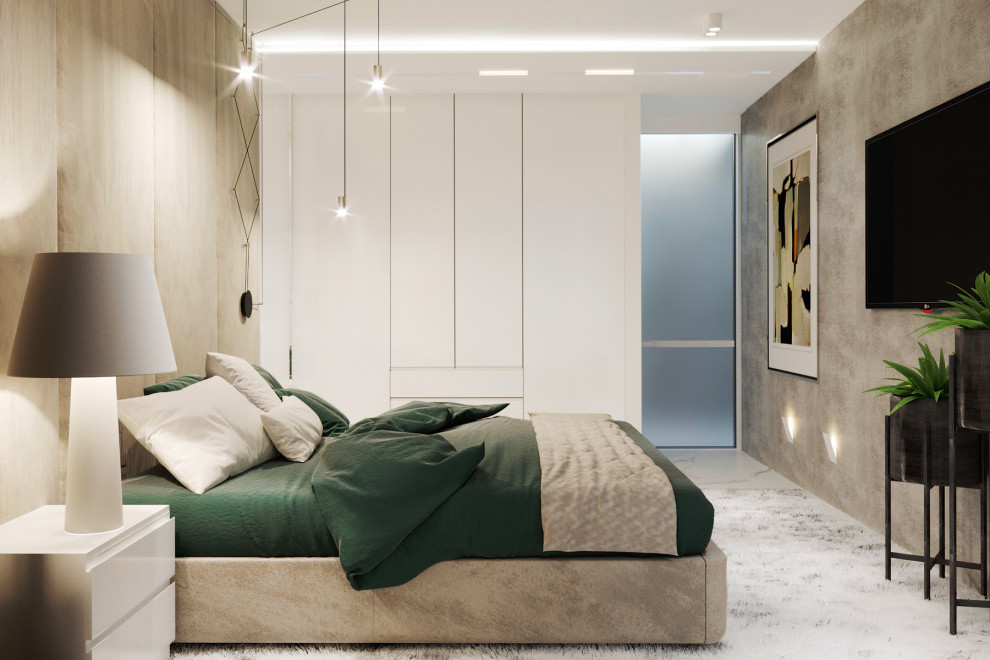 Светлые,минималистичные с сочными зелеными акцентами интерьеры