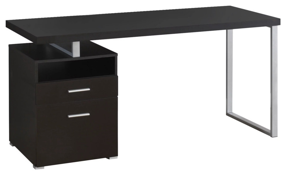 Modern Desk, Spacious Floating Worktop With Open Shelf & 2 Drawers