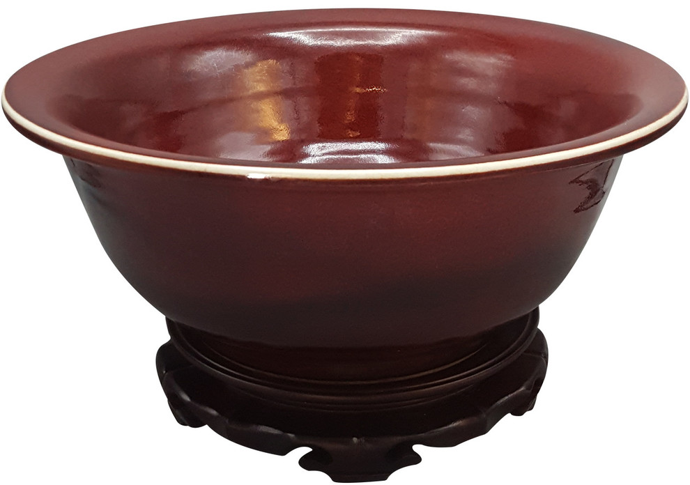 Chinese Porcelain Table Bowl Glazed Ox Blood Asian Decorative Bowls