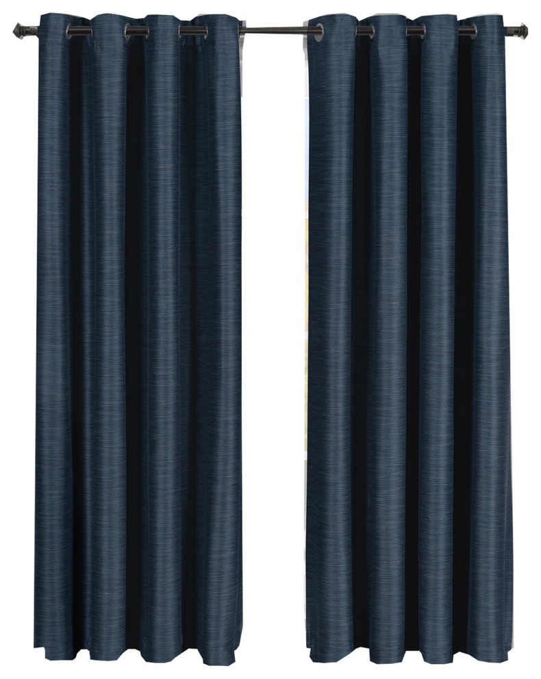 Galleria Blackout Thermal Insulated Stripe Curtain, Navy, 54"x84" Single