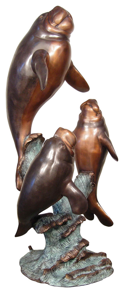Manatee Family Bronze Sculpture - Beach Style - Decorative Objects And