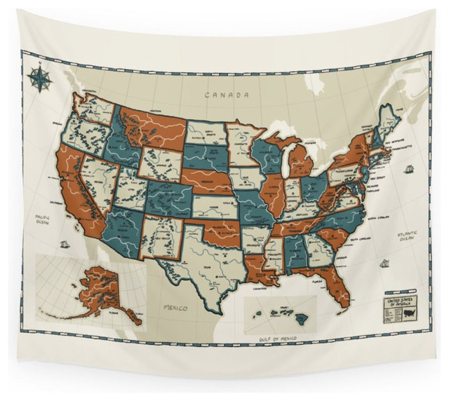 Usa Vintage Map Wall Hanging Tapestry - Medium: 68 x 80