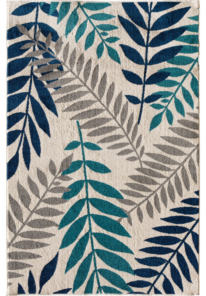 Terrace Tropic Rug, Snow and Sapphire, 7'10" X 9'10"