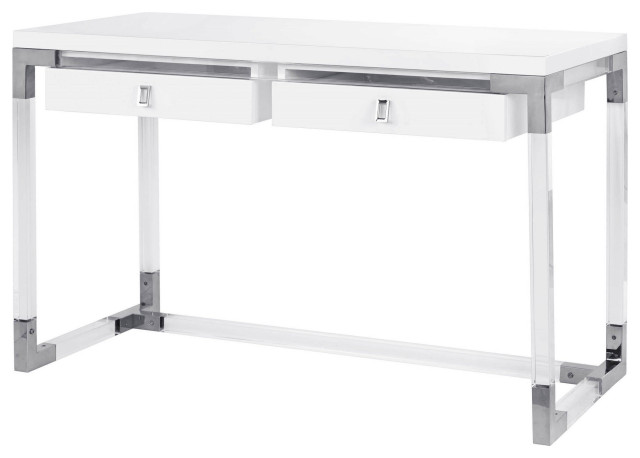 Pasargad Home Firenze Contemporary Desk, Lacquer top With Lucite/Chrome Base