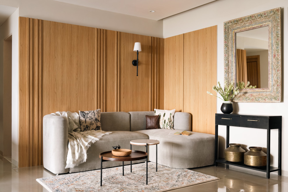 Design ideas for a contemporary living room in Pune.