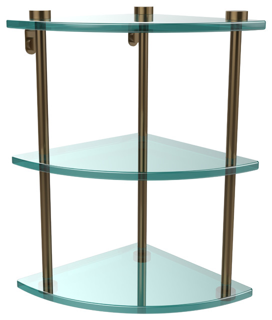 Triple Corner Glass Shelf Contemporary Bathroom Shelves by