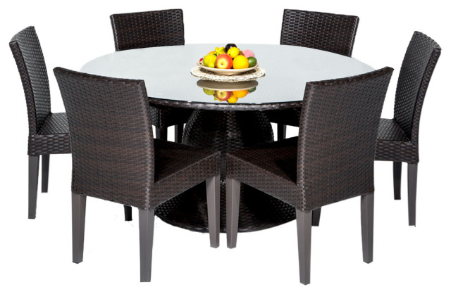 Napa 60 Outdoor Patio Dining Table With 6 Armless Chairs Tropical Sets By Design Furnishings Houzz Napa 60 Outdoor Patio Dining Table, Outdoor Round Dining Table And Chairs For 6