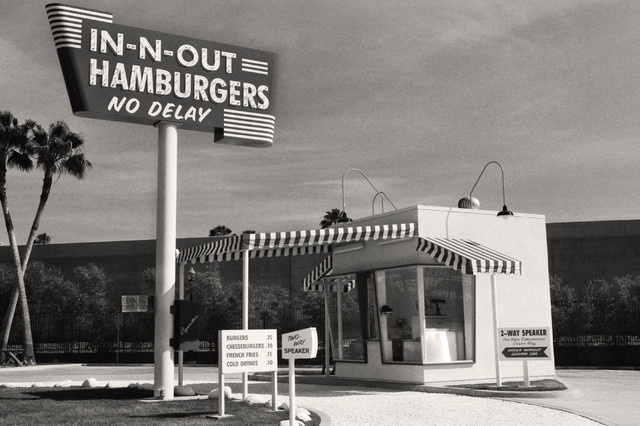 Vintage In-N-Out Burger Stand, California Black and White Photography, 10"x15"
