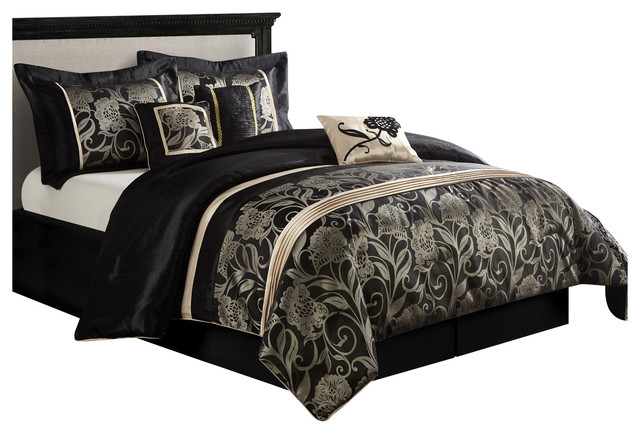 Mollybee 7 Piece Comforter Set Black Contemporary Comforters And Sets By Nanshing America - Black Queen Size Bedding Mollybee 7 Piece Comforter Set Black Contemporary Comforters And Sets By Nanshing America - Black Queen Size Bedding