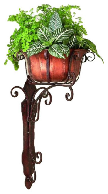 Elegant Faux Copper Bronze Wall Planter Ornate Scroll Flower Pot Outdoor Indoor