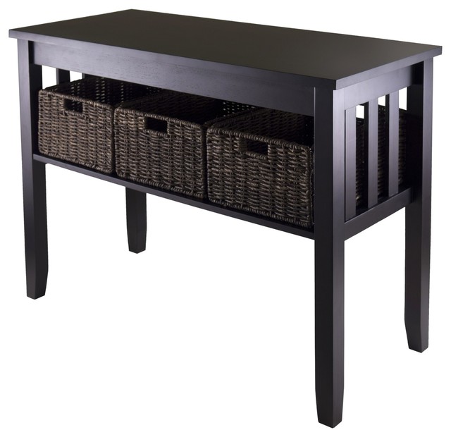 Wall Console Table morris console hall table with 3 foldable baskets - transitional Wall Console Table morris console hall table with 3 foldable baskets - transitional