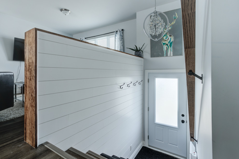 Single front door - modern single front door idea with a white front door