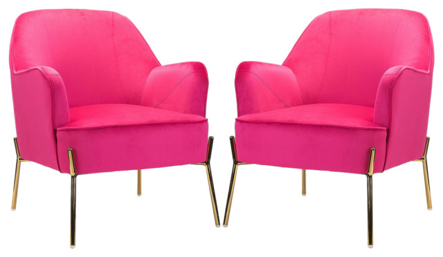 Nora Upholstered Velvet Accent Chair With Golden Base Set of 2, Fushia
