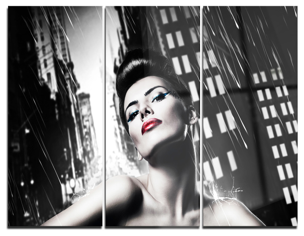 Woman With Red Lips" Metal Wall Art, 3 Panels, 36"x28", 36