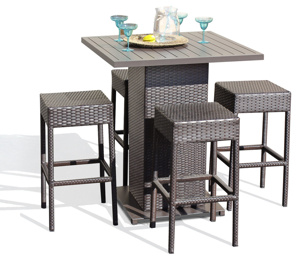 Venus Outdoor Pub Table With Bar Stools, 5Piece Set Tropical