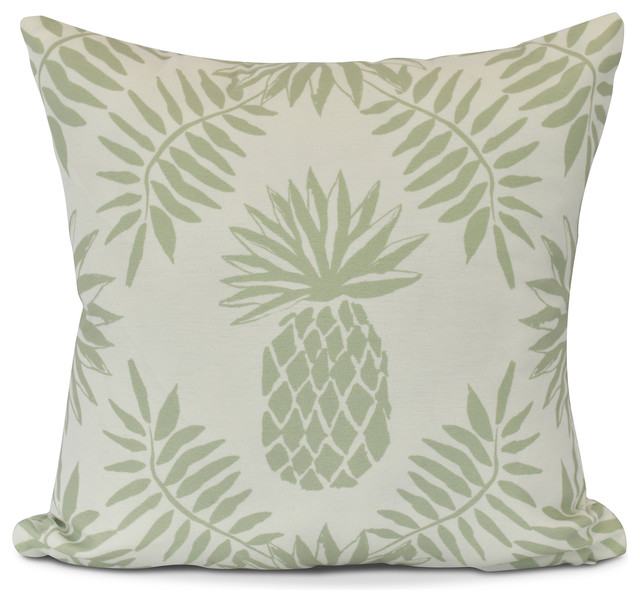 Pineapple, Floral Print Outdoor Pillow,Green Tropical Outdoor