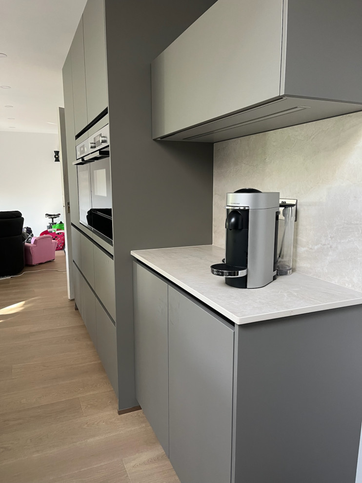 Easy Touch Taupe Modern Handleless Kitchen fitted in Solihull