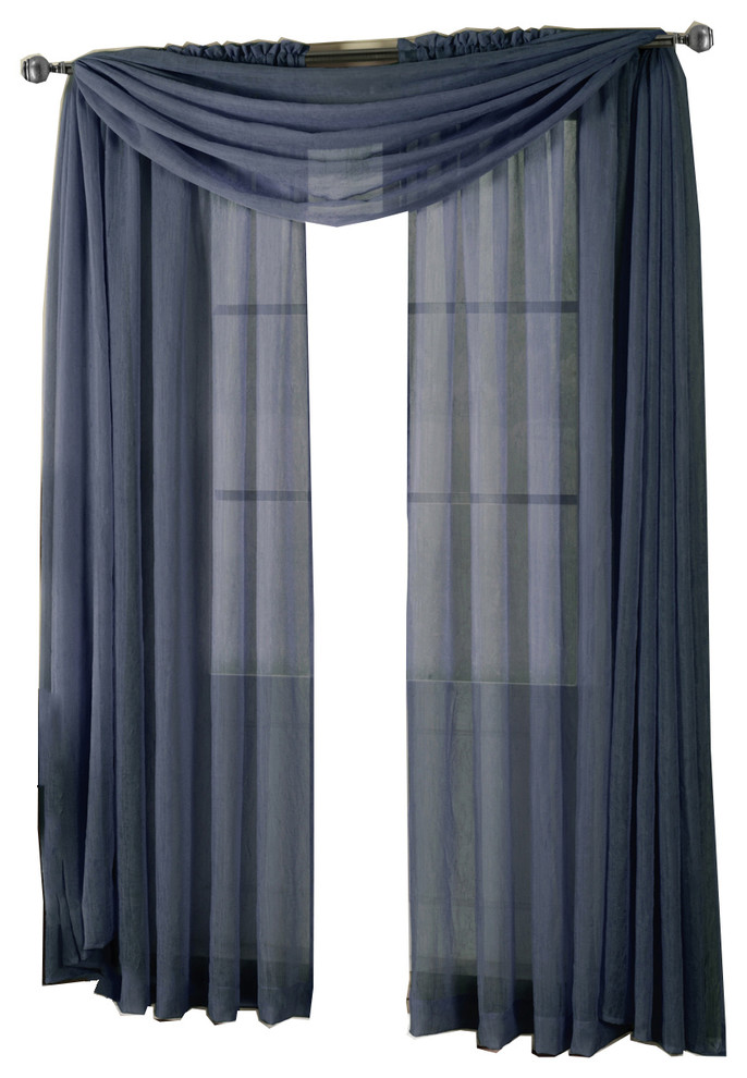 Abri Single Rod Pocket Sheer Curtain Panel, Navy, 50"x96"