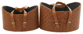 Set of 2 Brown Leather Modern Storage Basket 560966