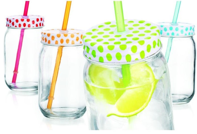 Assorted Colors Polka Dotted Mason Jar Sippers
