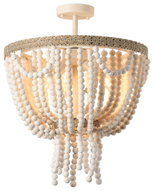 17.8 in 3-Light Wood Beads Cage Chandelier - Mediterranean ...