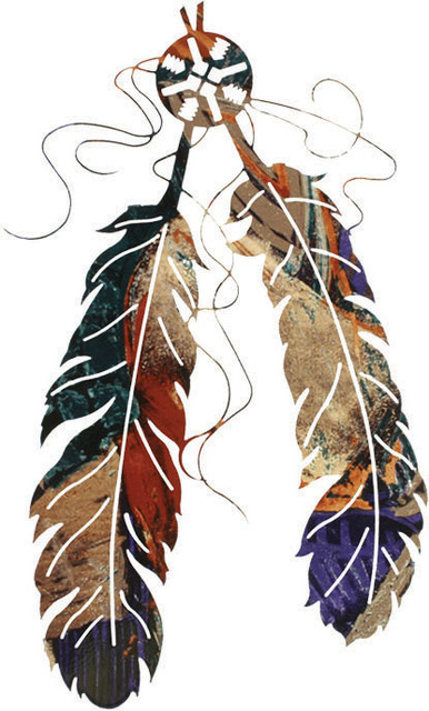 Rustic Metal Wall Art two feather southwest rustic metal wall art 18" - southwestern Rustic Metal Wall Art two feather southwest rustic metal wall art 18" - southwestern
