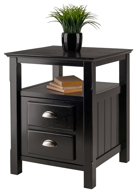 Solid Wood 2 Drawer Timber Night Stand Black Finish Transitional Nightstands And Bedside Tables By Imtinanz Llc